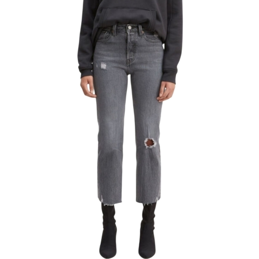 LEVI'S WEDGIE STRAIGHT DISTRESSED GRAY JEANS WOMEN'S SIZE 26